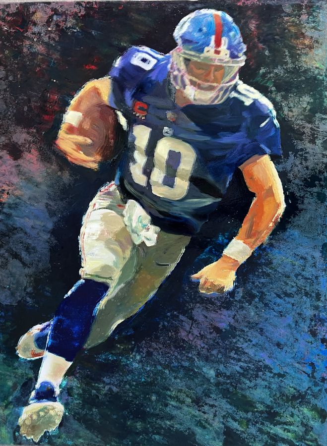 Eli Manning, Super Bowl 42 and 46 MVP, oil on canvas 36 x 48