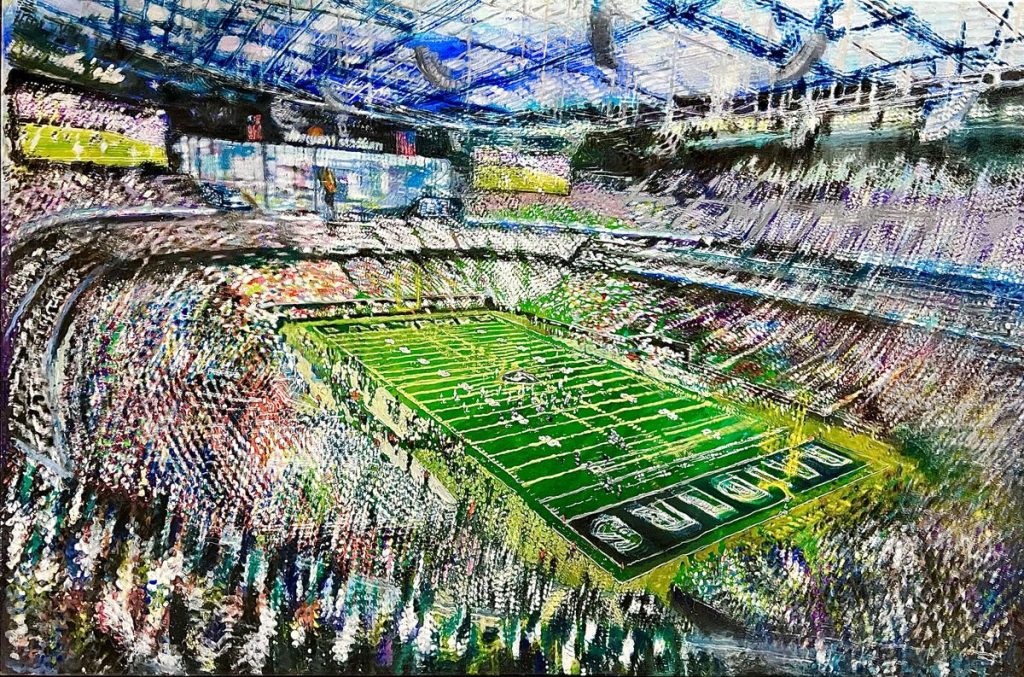 Allegiant Stadium, Host, Super Bowl 58, Las Vegas Nevada,  oil on canvas 48 x 72
