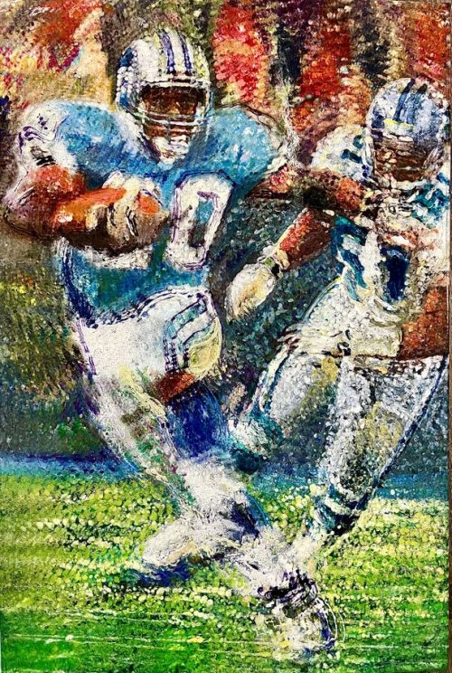 Barry Sanders, NFL Hall of Fame, NFL MVP oil on canvas 24 x 36