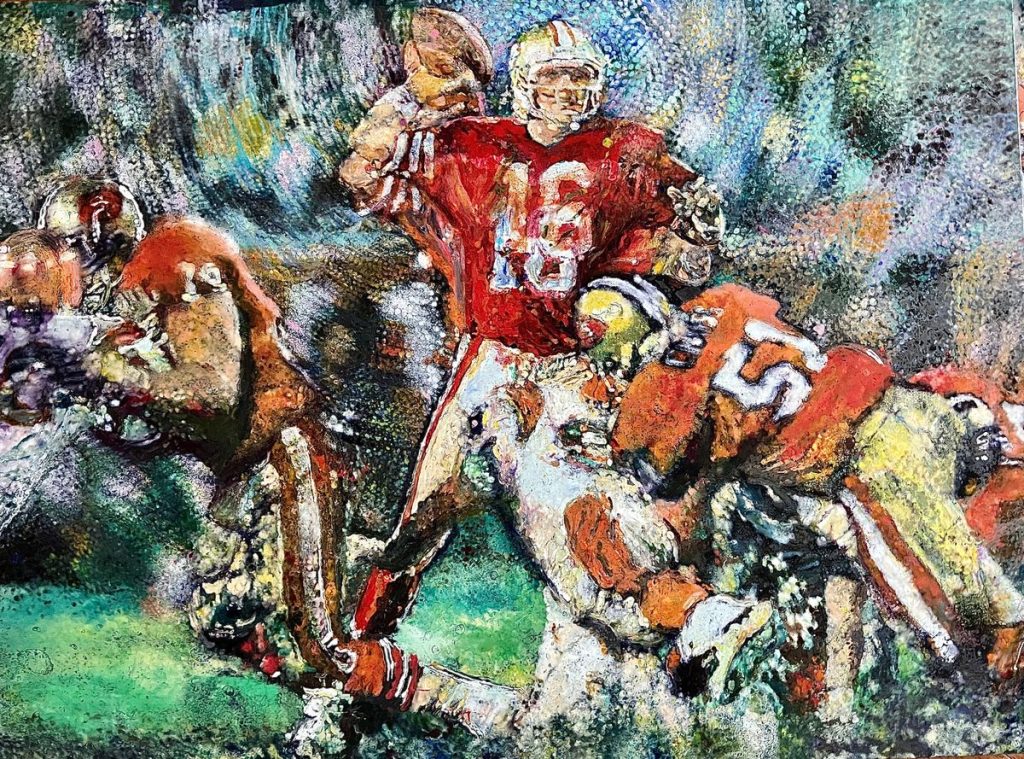 Joe Montana, NFL Hall Of Fame, 4 time Superbowl Champion, 2 Time NFL MVP oil on canvas 36 x 48