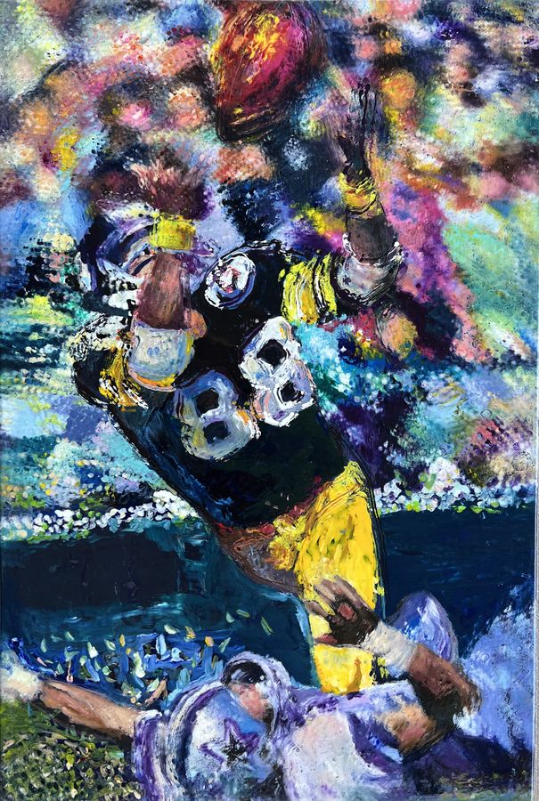 Lynn Swan, NFL Hall of Fame,  4 time Super Bowl Champion, Super Bowl MVP oil on canvas 24 x 36