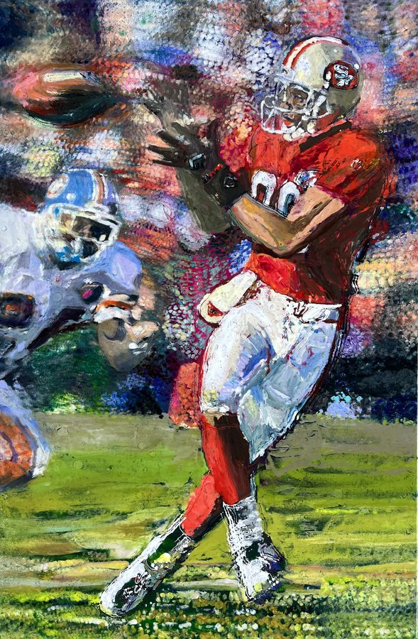 Jerry Rice, NFL Hall of Fame, 3 Time Super Bowl Champion, Super Bowl 23 MVP, oil on canvas 24 x 36